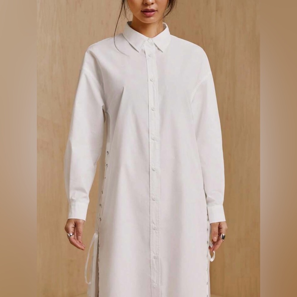 SHEIN X MONSE Side-Laced Button-Down Shirt Dress - Picture 6 of 9